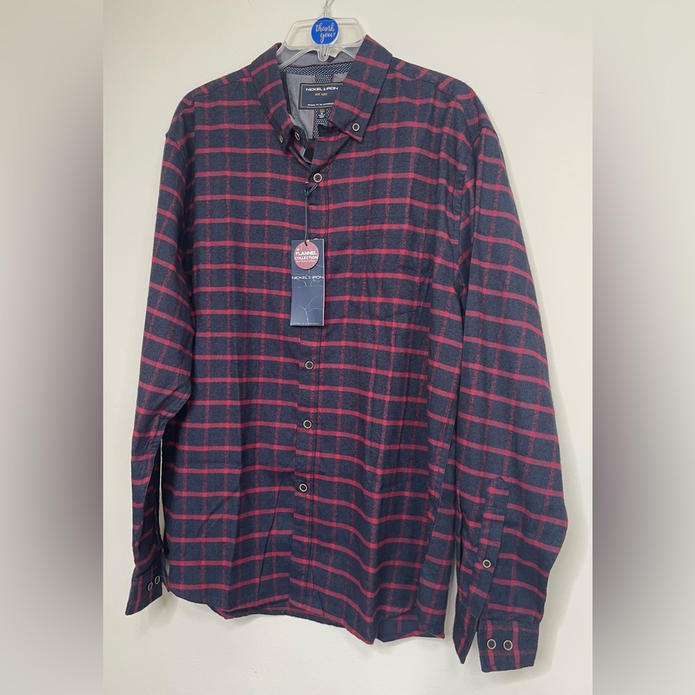 Classic Navy and‎ Red Plaid Flannel Collection Men's Shirt ~ ~ Size XL ~ NWT